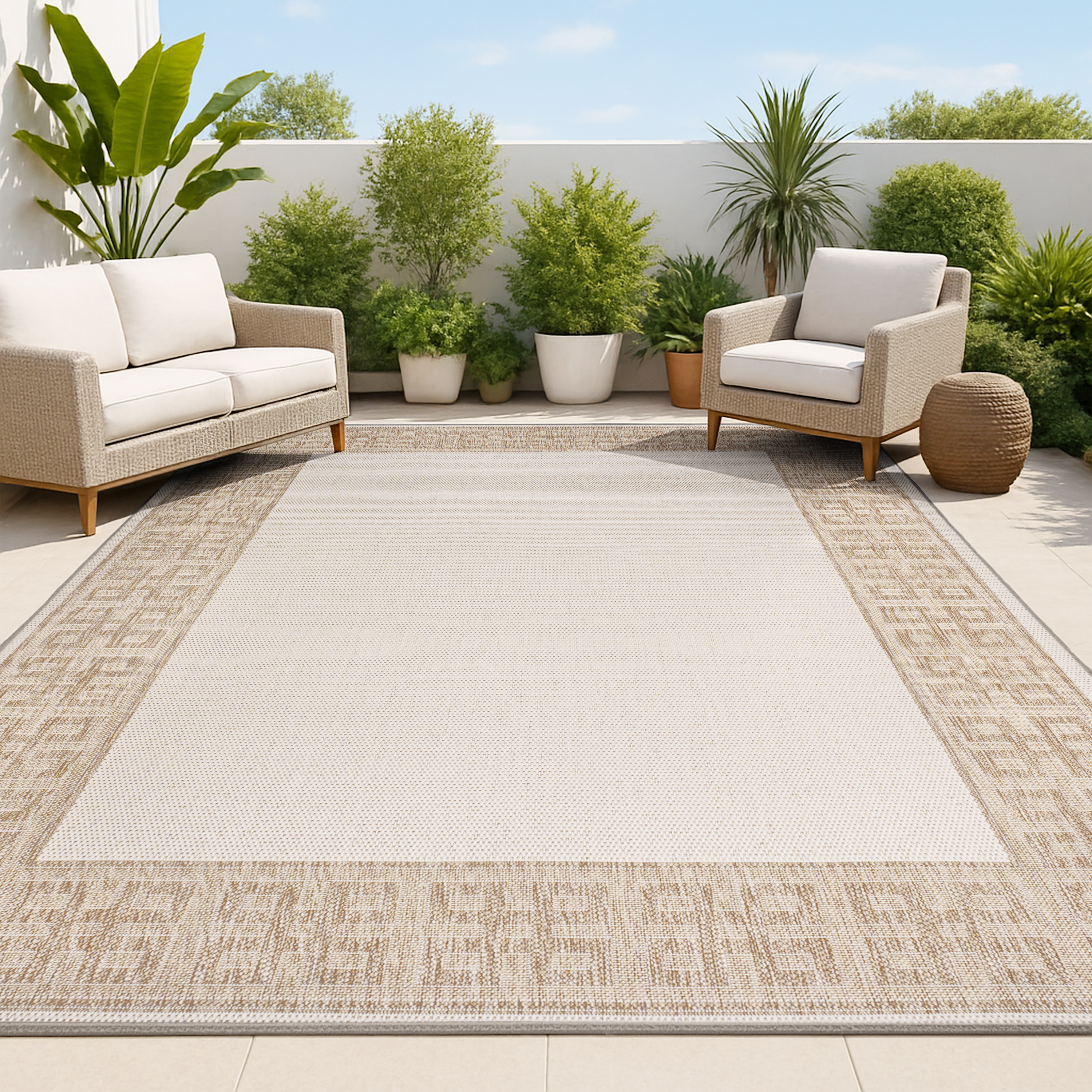JONATHAN Y TUSCAN SUN 3 x 5 Area Rug, Athena Geometric Border - Cream ...