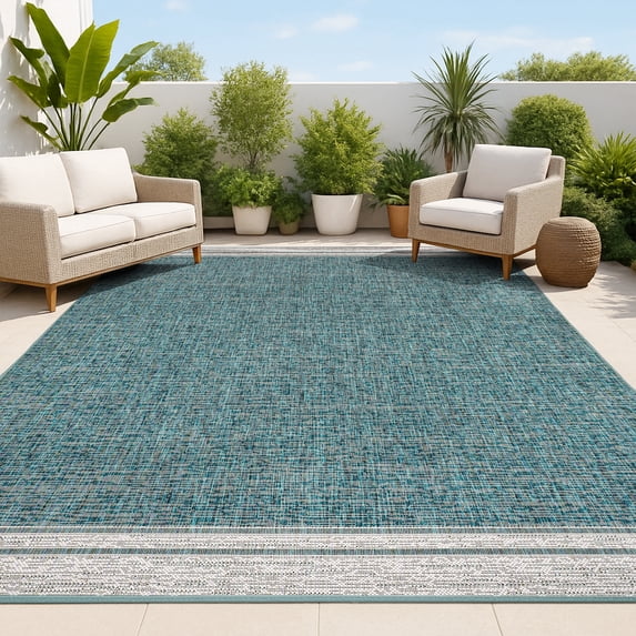 JONATHAN Y TUSCAN SUN 5 x 8 Area Rug, Alda Minimalist Mingled - Turquoise/Cream, TSN213E-5