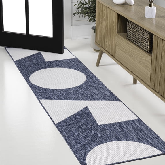 JONATHAN Y TUSCAN SUN 2 x 8 Runner Rug, Lucian Geometric Abstract Two-Tone - Navy/Cream, TSN302B-28