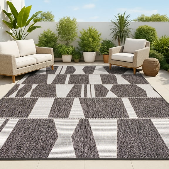 JONATHAN Y TUSCAN SUN 3 x 5 Area Rug, Odette Geometric Abstract Two-Tone - Black/Cream, TSN303A-3