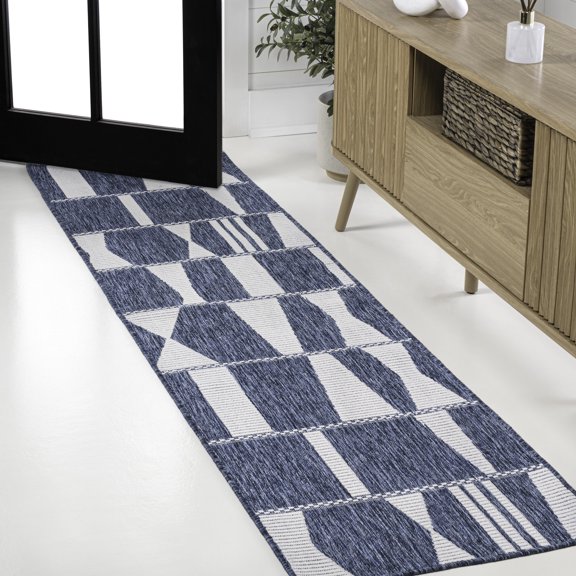 JONATHAN Y TUSCAN SUN 2 x 8 Runner Rug, Odette Geometric Abstract Two-Tone - Navy/Cream, TSN303B-28