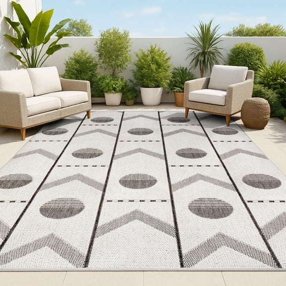 JONATHAN Y TUSCAN SUN 3 x 5 Area Rug, Soren Geometric - Cream/Black, TSN304B-3