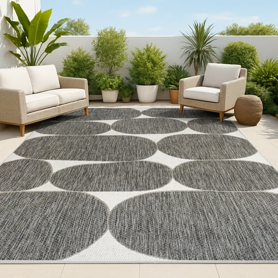 JONATHAN Y TUSCAN SUN 5 x 8 Area Rug, Rayna Geometric Organic Shapes - Black/Cream, TSN305A-5