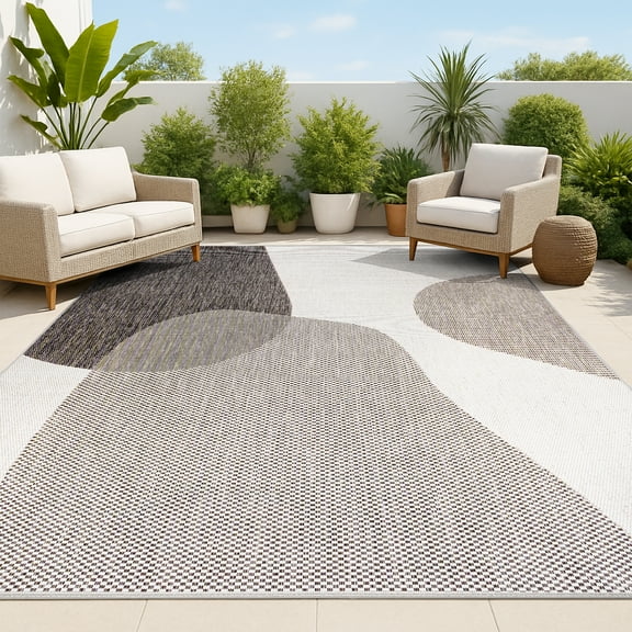 JONATHAN Y TUSCAN SUN 5 x 8 Area Rug, Zia Geometric Organic Shapes - Cream/Black, TSN306A-5