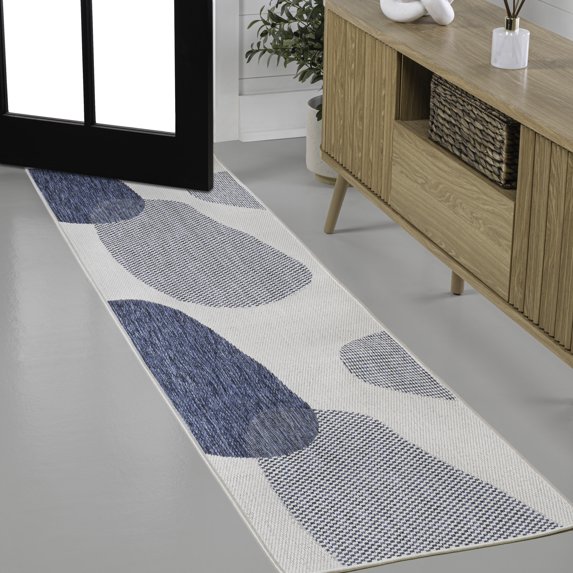 JONATHAN Y TUSCAN SUN 2 x 8 Runner Rug, Zia Geometric Organic Shapes - Cream/Navy, TSN306B-28