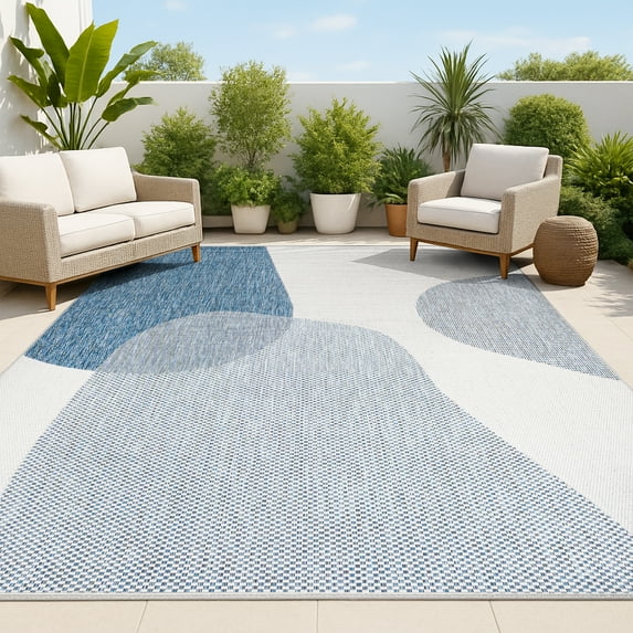 JONATHAN Y TUSCAN SUN 3 x 5 Area Rug, Zia Geometric Organic Shapes - Cream/Navy, TSN306B-3