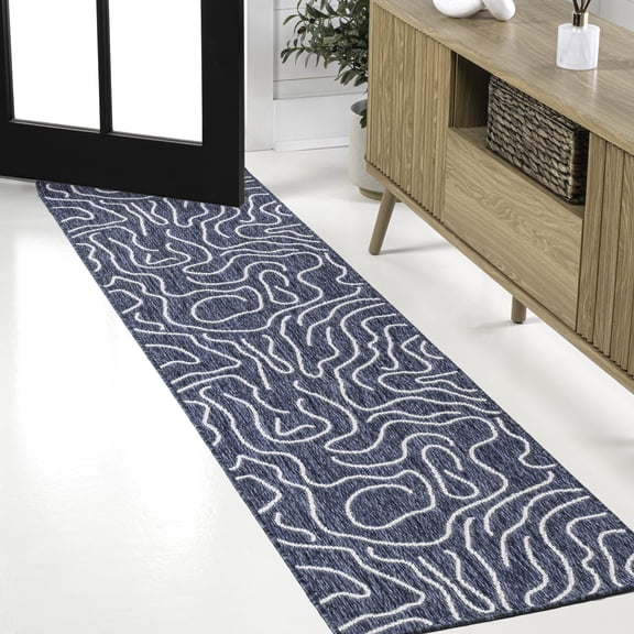 JONATHAN Y TUSCAN SUN 2 x 8 Runner Rug, Nolan Coastal Organic Shapes - Navy/Cream, TSN307A-28