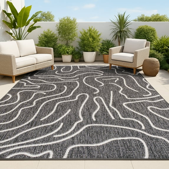 JONATHAN Y TUSCAN SUN 5 x 8 Area Rug, Nolan Coastal Organic Shapes - Black/Cream, TSN307B-5