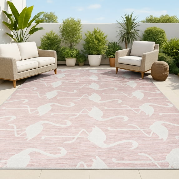JONATHAN Y TUSCAN SUN 3 x 5 Area Rug, Liana Coastal Flamingos Two-Tone - Pink/Cream, TSN401C-3