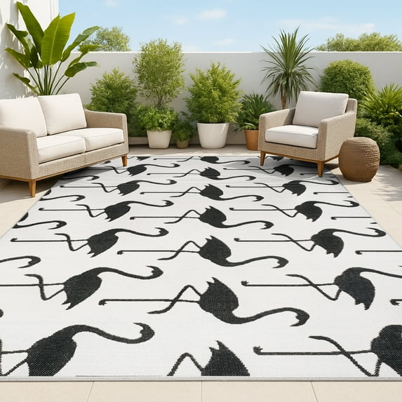 JONATHAN Y TUSCAN SUN 3 x 5 Area Rug, Liana Coastal Flamingos Two-Tone - White/Black, TSN401D-3
