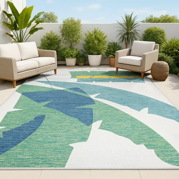 JONATHAN Y TUSCAN SUN 5 x 8 Area Rug, Shelby Coastal Vintage Abstract Palm Leaf - Green/Cream, TSN403B-5