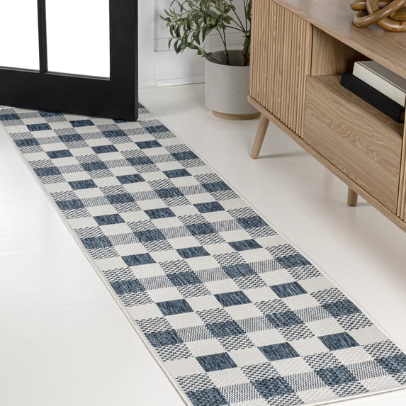 JONATHAN Y TUSCAN SUN 2 x 8 Runner Rug, Darcy Traditional Geometric Bold Gingham - Navy/Cream, TSN201C-28