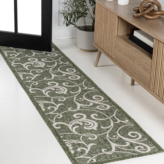 JONATHAN Y TUSCAN SUN 2 x 8 Runner Rug, Maribel Traditional All-Over Scroll - Green/Cream, TSN205D-28