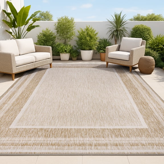 JONATHAN Y TUSCAN SUN 3 x 5 Area Rug, Beckett Border Stripe - Beige/Cream, TSN208A-3