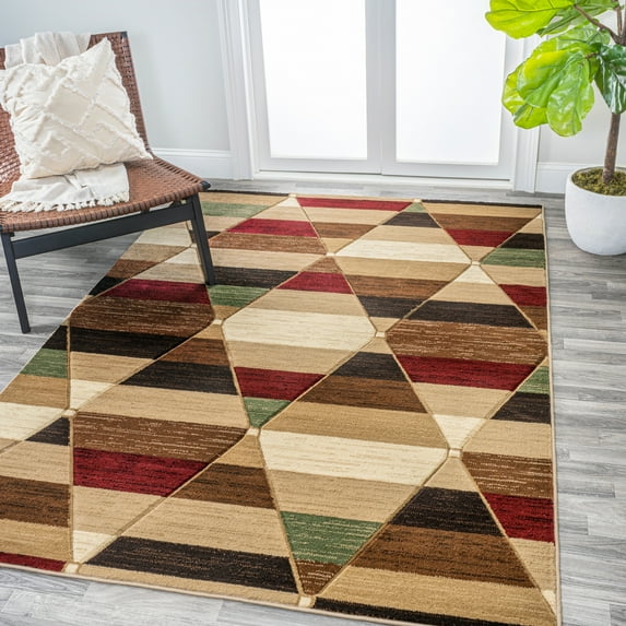 JONATHAN Y Tamara Boho Jute Circle Area Rug 3 X 5 - Red/Brown/Cream