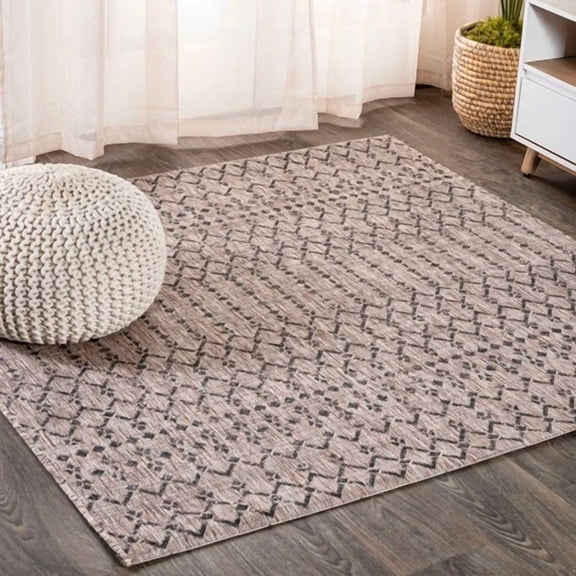 JONATHAN Y Trebol Moroccan Geometric Textured Weave Natural/Black 4' Square