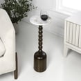thumbnail image 1 of JONATHAN Y Turner 24.5" Designer Cottage Spindle Wood Column Drink Table and Decorative End Table with White/Beige Marble Round Top, Dark Brown, END3002C, 1 of 5