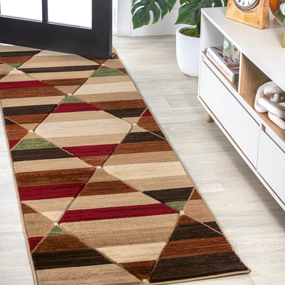 JONATHAN Y UNIQUE 2 x 8 Runner Rug, Kehoe Retro Diamonds Geometric - Red/Brown/Cream, UNQ101B-28