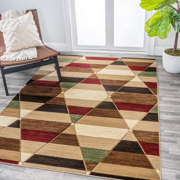 JONATHAN Y UNIQUE 4 x 6 Area Rug, Kehoe Retro Diamonds Geometric - Red/Brown/Cream, UNQ101B-4