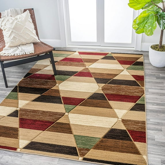 JONATHAN Y UNQ101B-5 Kehoe Retro Diamonds Geometric Indoor Area Rug, Modern, Contemporary, Transitional Easy-Washing,Bedroom,Kitchen,Living Room,Non Shedding, Red/Brown/Cream, 5 X 8