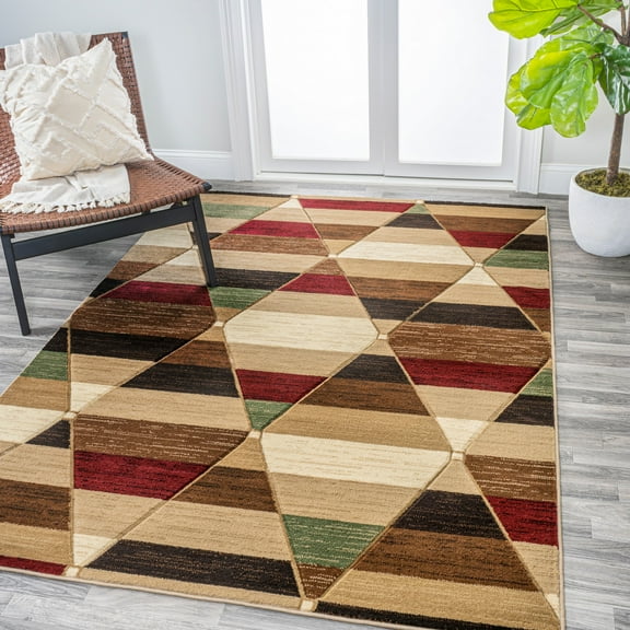 JONATHAN Y UNIQUE 5 x 8 Area Rug, Kehoe Retro Diamonds Geometric - Red/Brown/Cream, UNQ101B-5