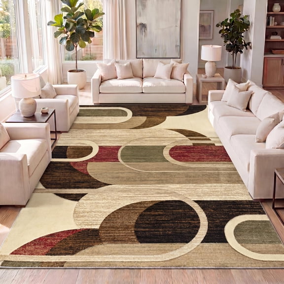 JONATHAN Y UNIQUE 5 x 8 Area Rug, Tamara Retro Abstract Arches - Cream/Brown/Red, UNQ102A-5