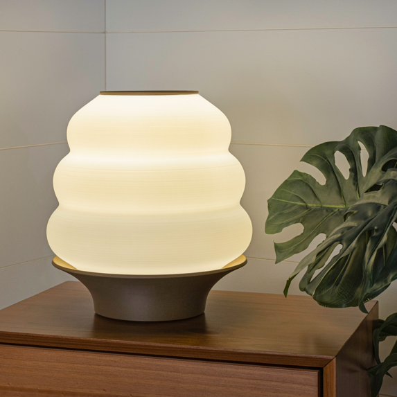 JONATHAN Y Honey Pot 12" Minimalist Classic Plant-Based PLA 3D Printed Dimmable LED Table Lamp, White/Brown, USA1001C