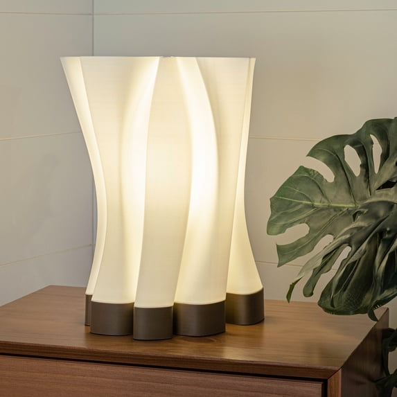 JONATHAN Y Flame 13.5" Modern Bohemian Plant-Based PLA 3D Printed Dimmable LED Table Lamp, White/Brown, USA1002A