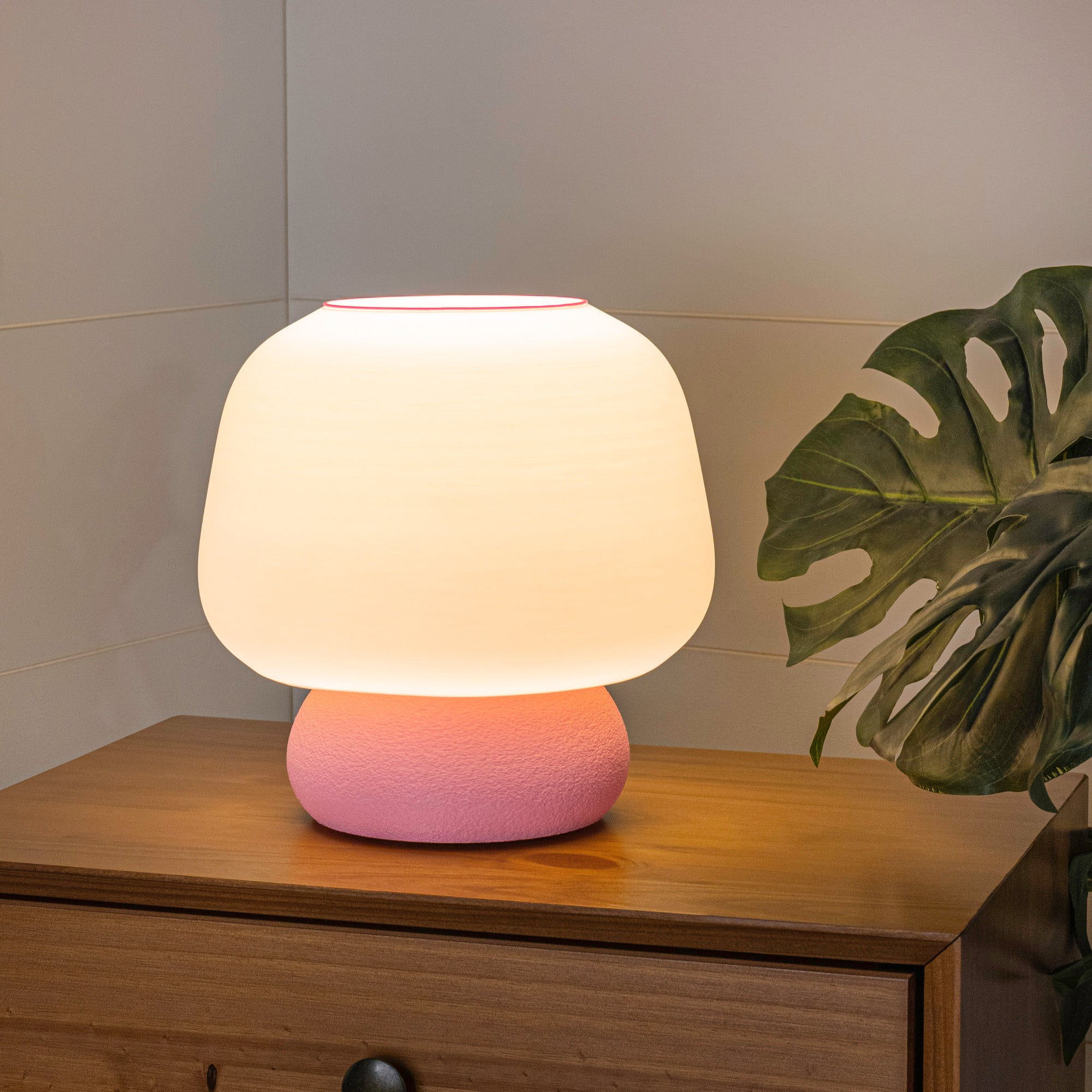 Mushroom 10" White and Light Pink 3D Printed LED Table Lamp