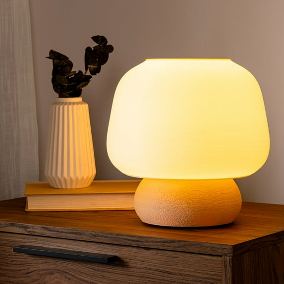 JONATHAN Y Portobello 10" Modern Classic Plant-Based Filament Dimmable LED 3D Printed Mushroom Table Lamp, White/Pastel Orange, USA1004F