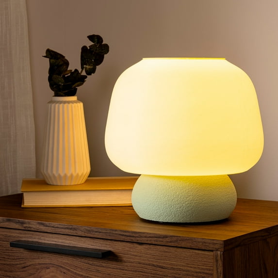 JONATHAN Y Portobello 10" Modern Classic Plant-Based Filament Dimmable LED 3D Printed Mushroom Table Lamp, White/Pastel Mint, USA1004G