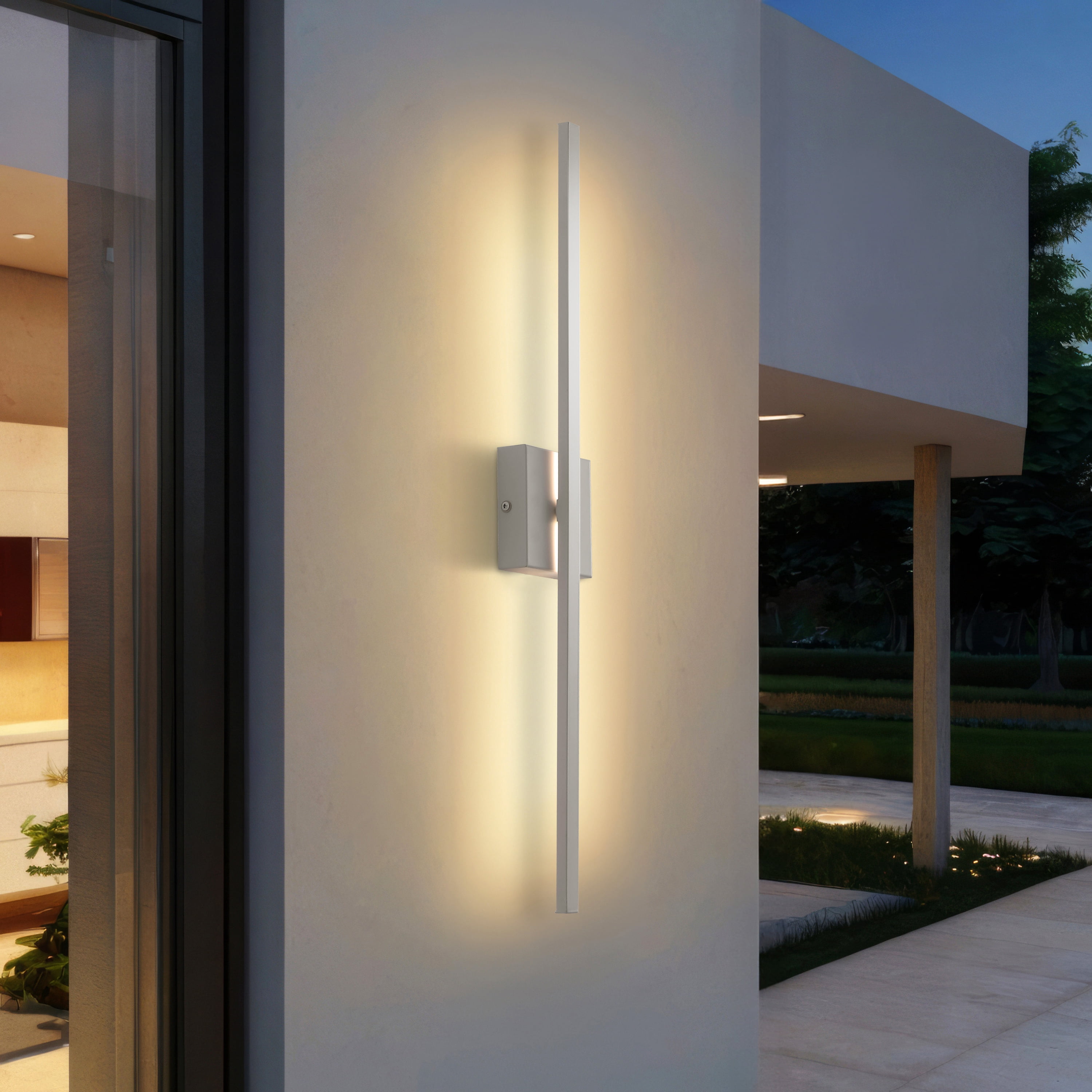 JONATHAN Y Vara 28" Modern Minimalist Linear Indoor/Outdoor IP65 Waterproof Metal 350-Degree Rotatable Dimmable Integrated LED Wall Sconce, Silver