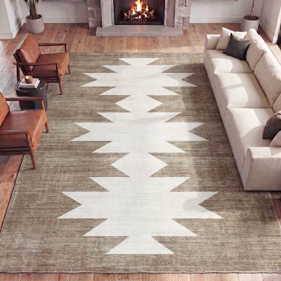 JONATHAN Y WASHABLE Peyton Minimalist Geometric Totem 3' x 5' Area Rug Beige and Cream Southwestern Modern Machine-Washable Low-Pile Polyester with Non-Slip Backing for Living Room WSH510L-3