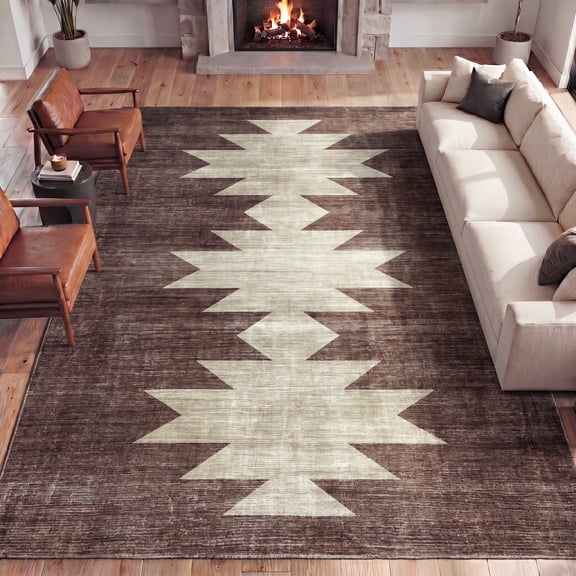JONATHAN Y WASHABLE Peyton Minimalist Geometric Totem 3' x 5' Area Rug Brown and Cream Southwestern Modern Machine-Washable Low-Pile Polyester with Non-Slip Backing for Living Room WSH510G-3