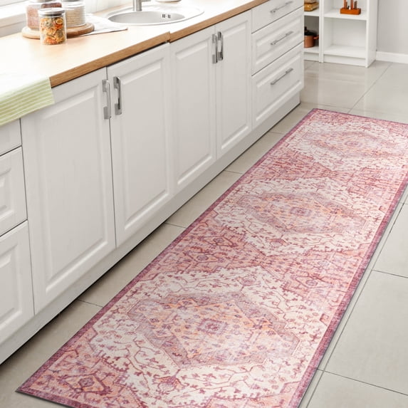 JONATHAN Y WASHABLE 2 x 8 Runner Rug, Alacati Ogee Medallion - Red/Orange/Cream, WSH103A-28