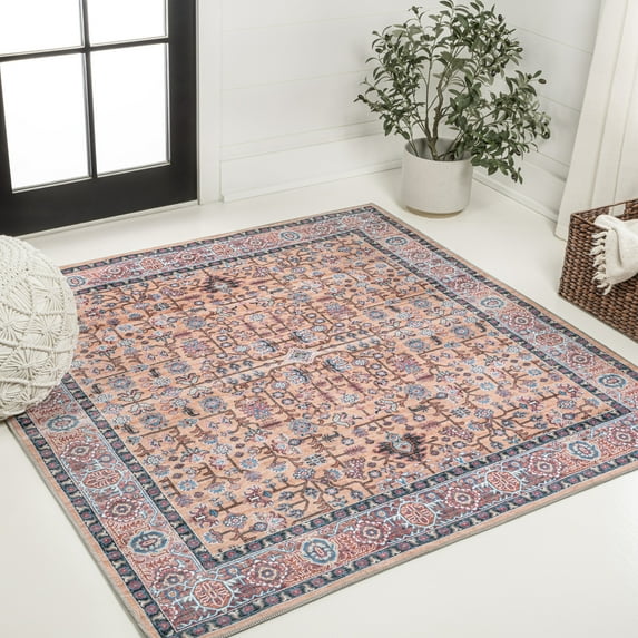 JONATHAN Y WASHABLE 5' Square Area Rug, Kemer All-Over Persian - Multi, WSH104A-5SQ