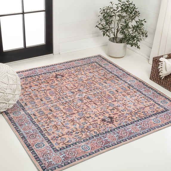 JONATHAN Y WASHABLE 5' Square Area Rug, Kemer All-Over Persian - Multi, WSH104A-5SQ