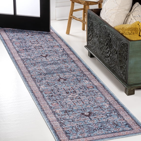 JONATHAN Y WASHABLE 2 x 8 Runner Rug, Kemer All-Over Persian - Blue/Red/Brown, WSH104B-28