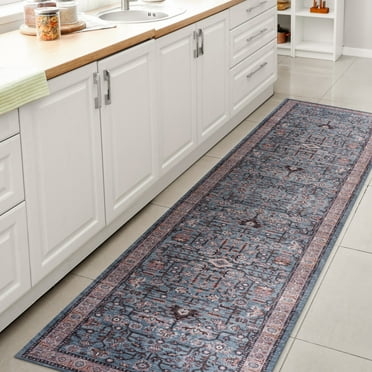 JONATHAN Y WSH104B-28 Kemer All-Over Persian Machine-Washable Blue/Red/Brown 2 ft. x 8 ft. Runner Rug, Bohemian Transitional, Pet Friendly, Stain Resistant, Easy to Clean, for Living Room, Bedroom