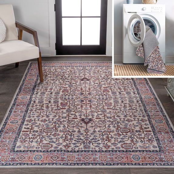 JONATHAN Y WASHABLE 4 x 6 Area Rug, Kemer All-Over Persian - Beige/Red/Blue, WSH104C-4