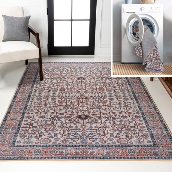 JONATHAN Y WASHABLE 8 x 10 Area Rug, Kemer All-Over Persian - Beige/Red/Blue, WSH104C-8