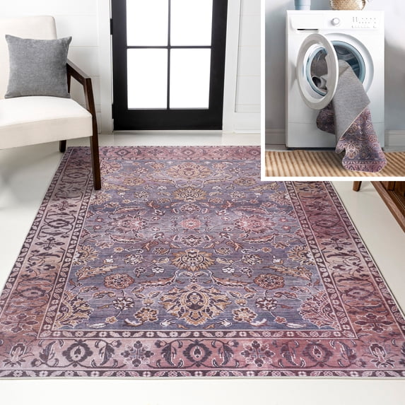 JONATHAN Y WASHABLE 3 x 5 Area Rug, Victoria Ornate Persian All-Over - Brown/Gray, WSH106A-3