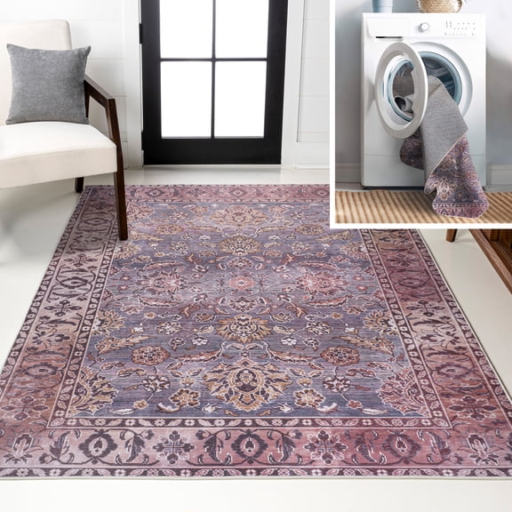JONATHAN Y WASHABLE 4 x 6 Area Rug, Victoria Ornate Persian All-Over - Brown/Gray, WSH106A-4