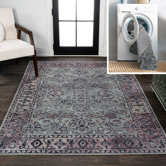 JONATHAN Y WASHABLE 3 x 5 Area Rug, Victoria Ornate Persian All-Over - Purple/Gray, WSH106B-3