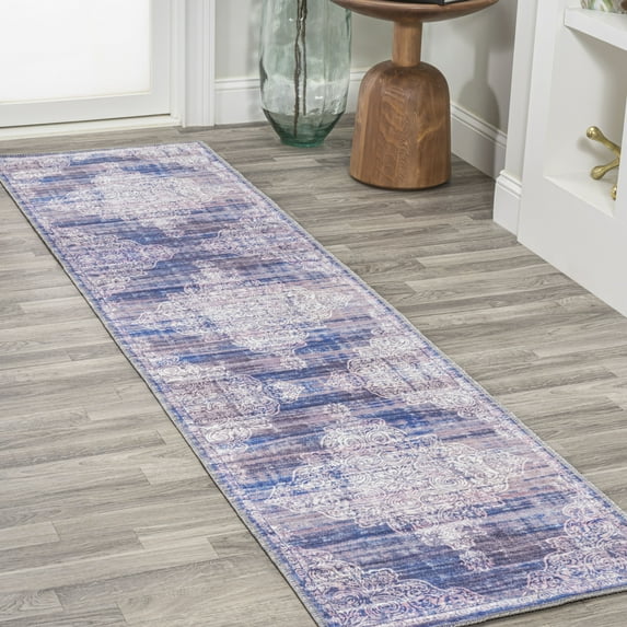 JONATHAN Y WASHABLE 2 x 8 Runner Rug, Regis Bohemian Medallion - Blue, WSH107A-28