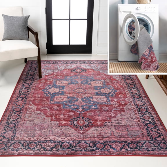 JONATHAN Y WASHABLE 8 x 10 Area Rug, Maris Ornate Medallion - Red/Black/Blue, WSH109F-8