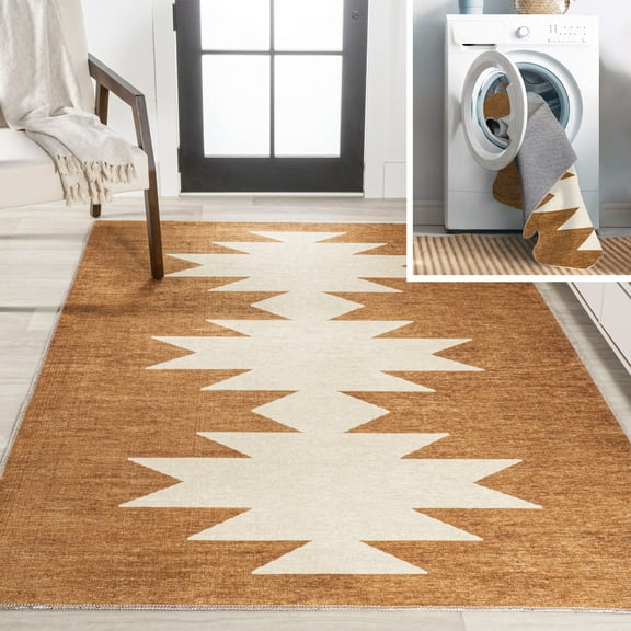 JONATHAN Y WASHABLE 4 x 6 Area Rug, Chayton Minimalist Geometric - Terracotta/Cream, WSH110A-4