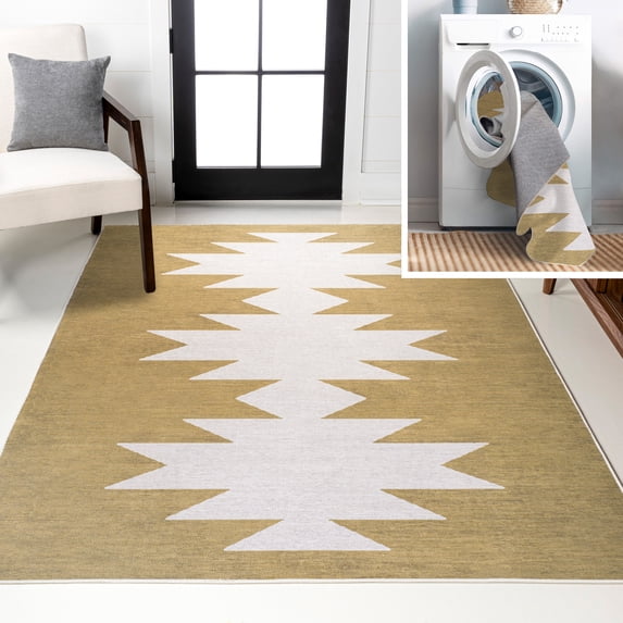 JONATHAN Y WASHABLE 9 x 12 Area Rug, Chayton Minimalist Geometric - Moss/Cream, WSH110B-9
