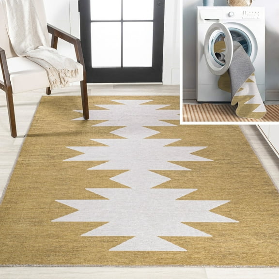 JONATHAN Y WASHABLE 9 x 12 Area Rug, Chayton Minimalist Geometric - Moss/Cream, WSH110B-9