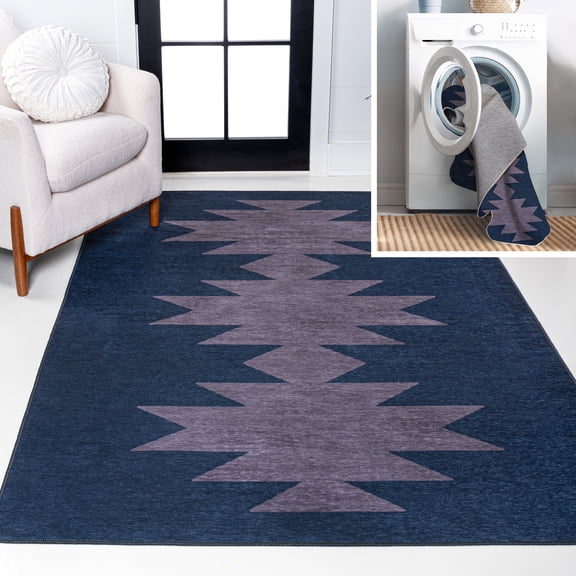 JONATHAN Y WASHABLE 3 x 5 Area Rug, Chayton Minimalist Geometric - Navy/Purple, WSH110F-3